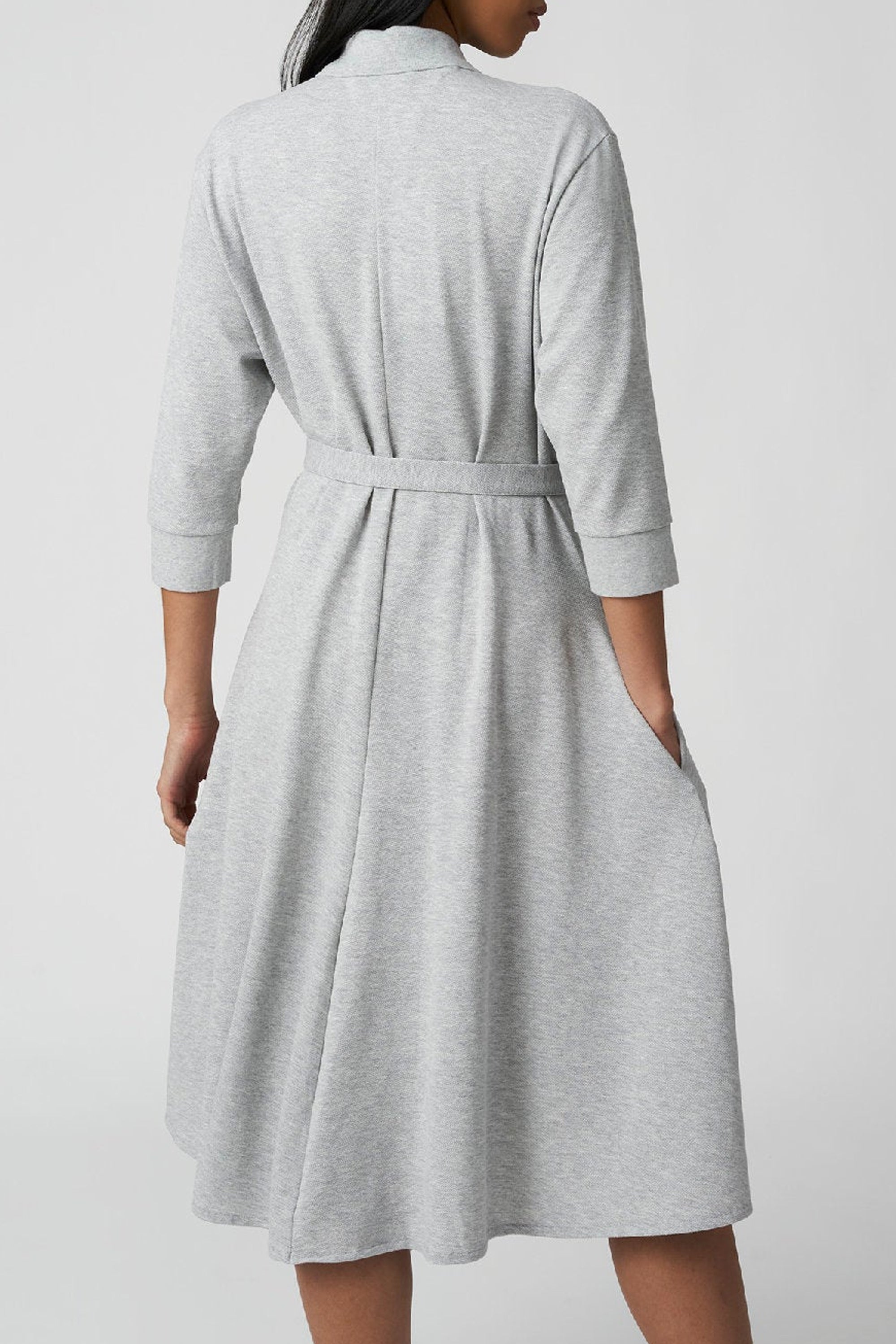 Robe polo boutonnée avec ceinture en piqué - Argent Chiné