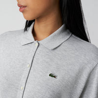 Robe polo boutonnée avec ceinture en piqué - Argent Chiné
