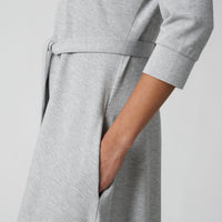 Robe polo boutonnée avec ceinture en piqué - Argent Chiné