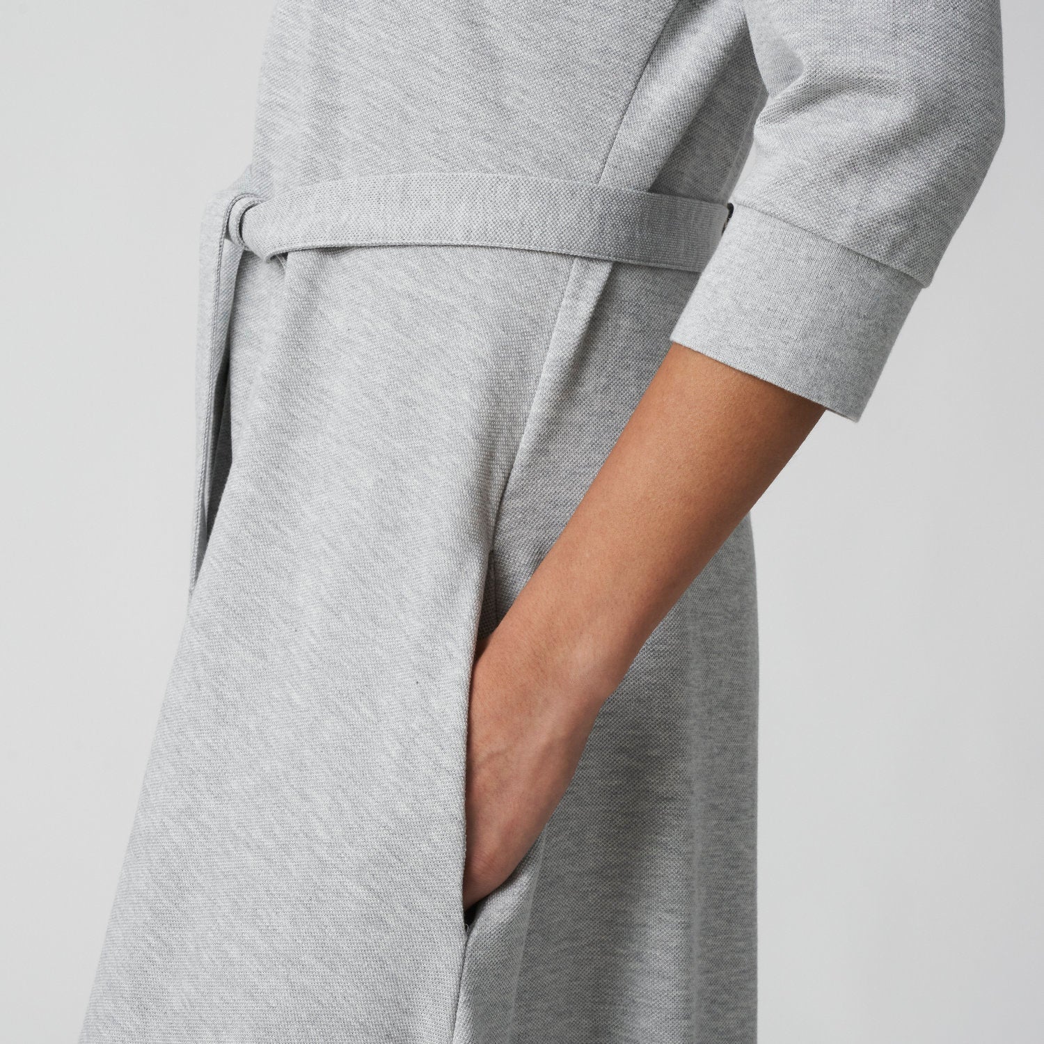 Robe polo boutonnée avec ceinture en piqué - Argent Chiné