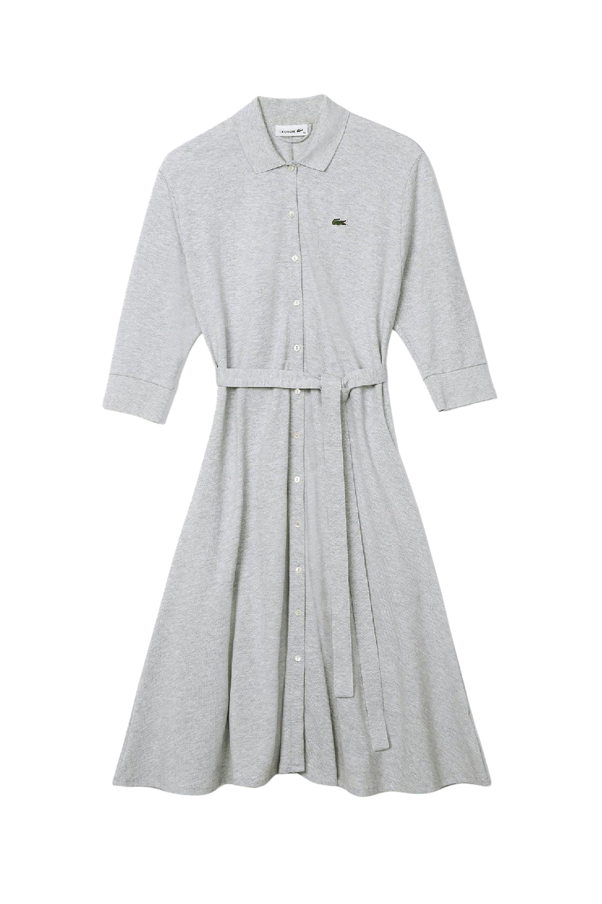 Robe polo boutonnée avec ceinture en piqué - Argent Chiné