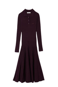 Long-sleeved ribbed wool dress - Expresso