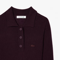 Long-sleeved ribbed wool dress - Expresso