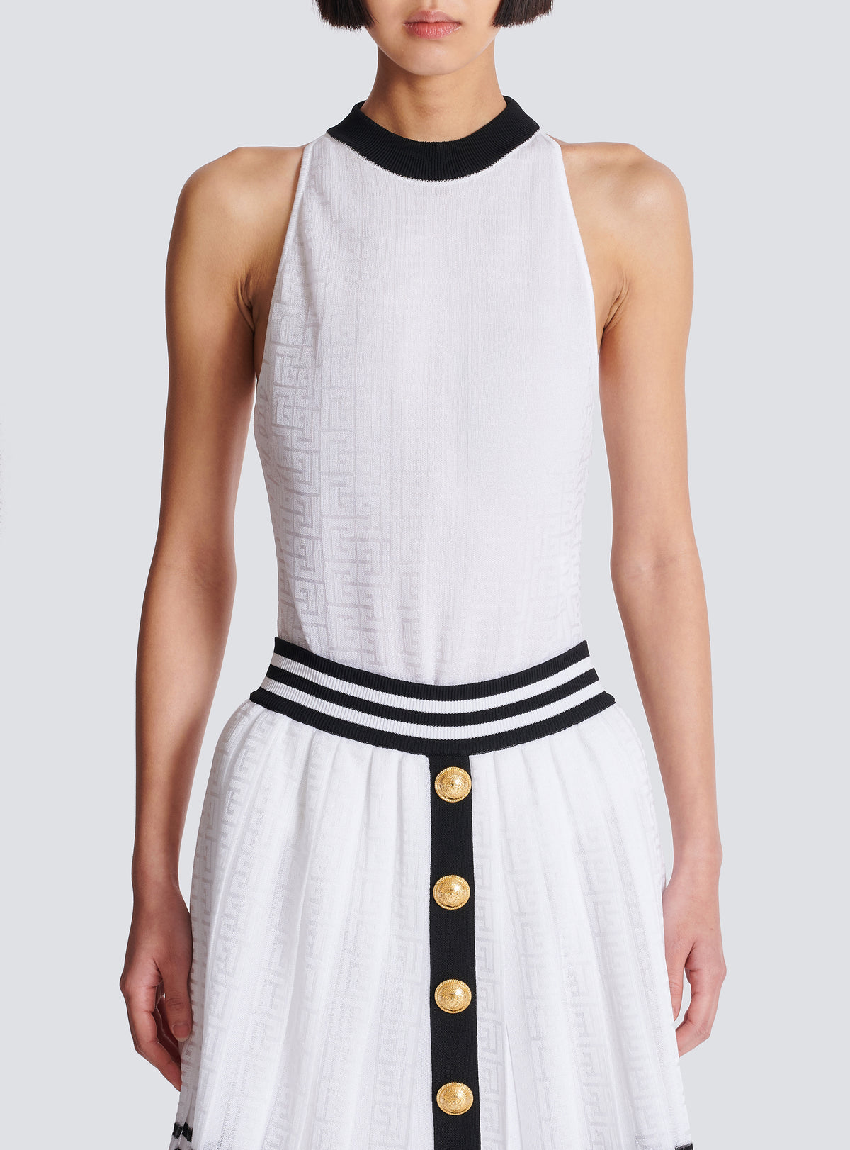 Body bicolore en maille monogrammée - Blanc & Noir
