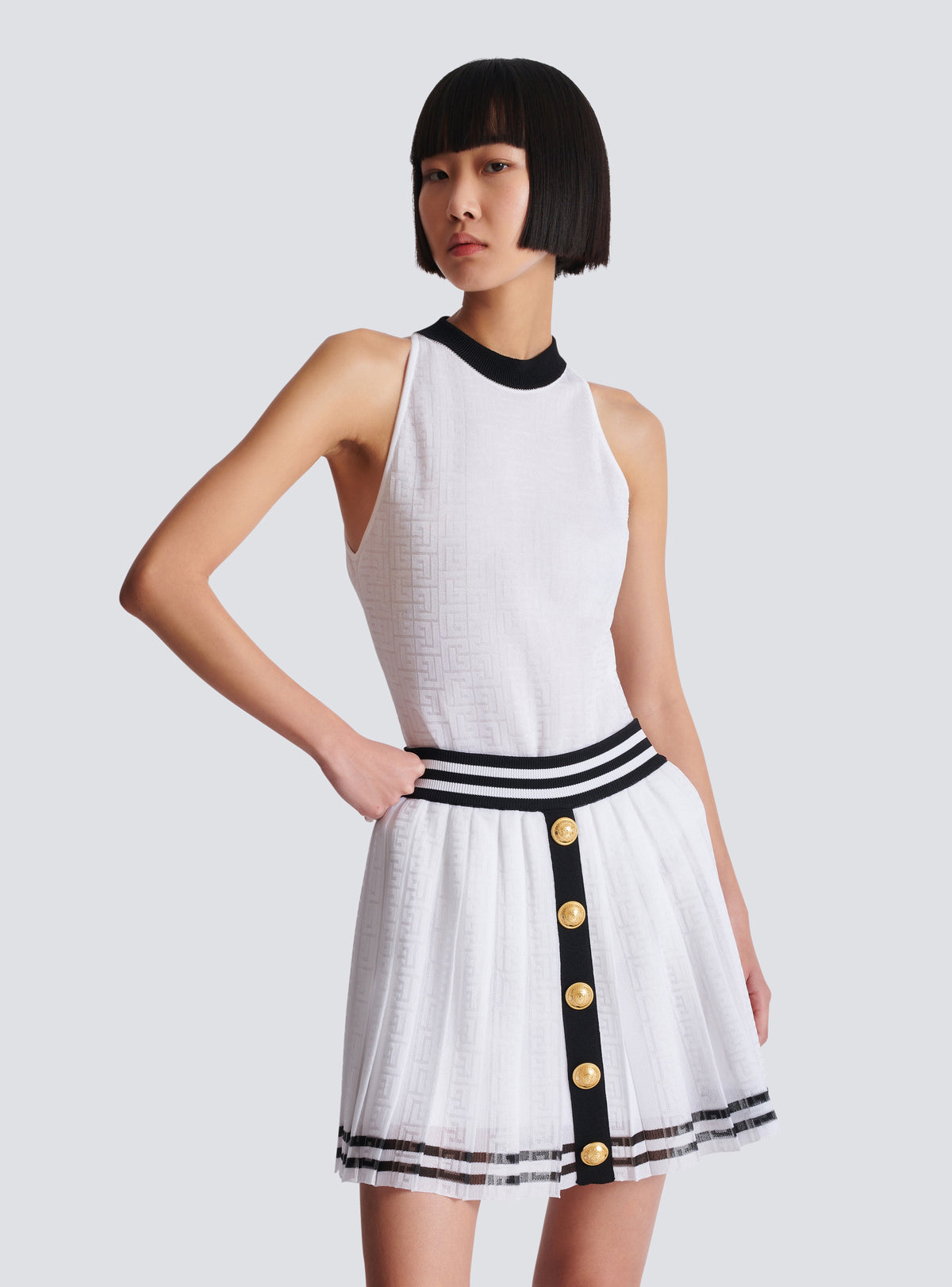 Body bicolore en maille monogrammée - Blanc & Noir