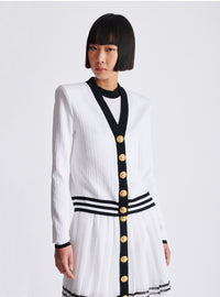 Cardigan bicolore en maille monogrammée - Blanc & Noir
