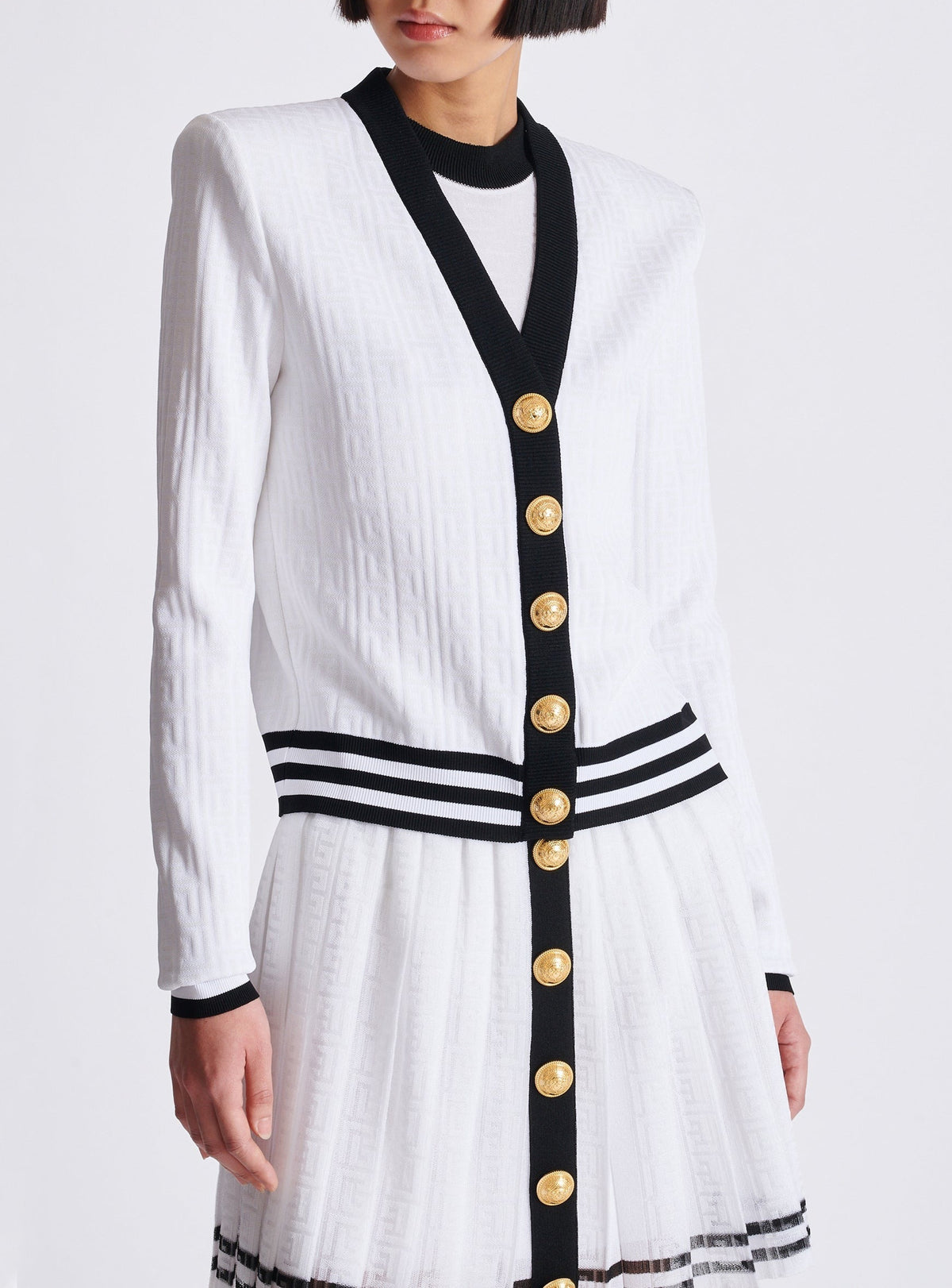 Two-tone monogram knit cardigan - White & Black