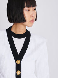 Cardigan bicolore en maille monogrammée - Blanc & Noir