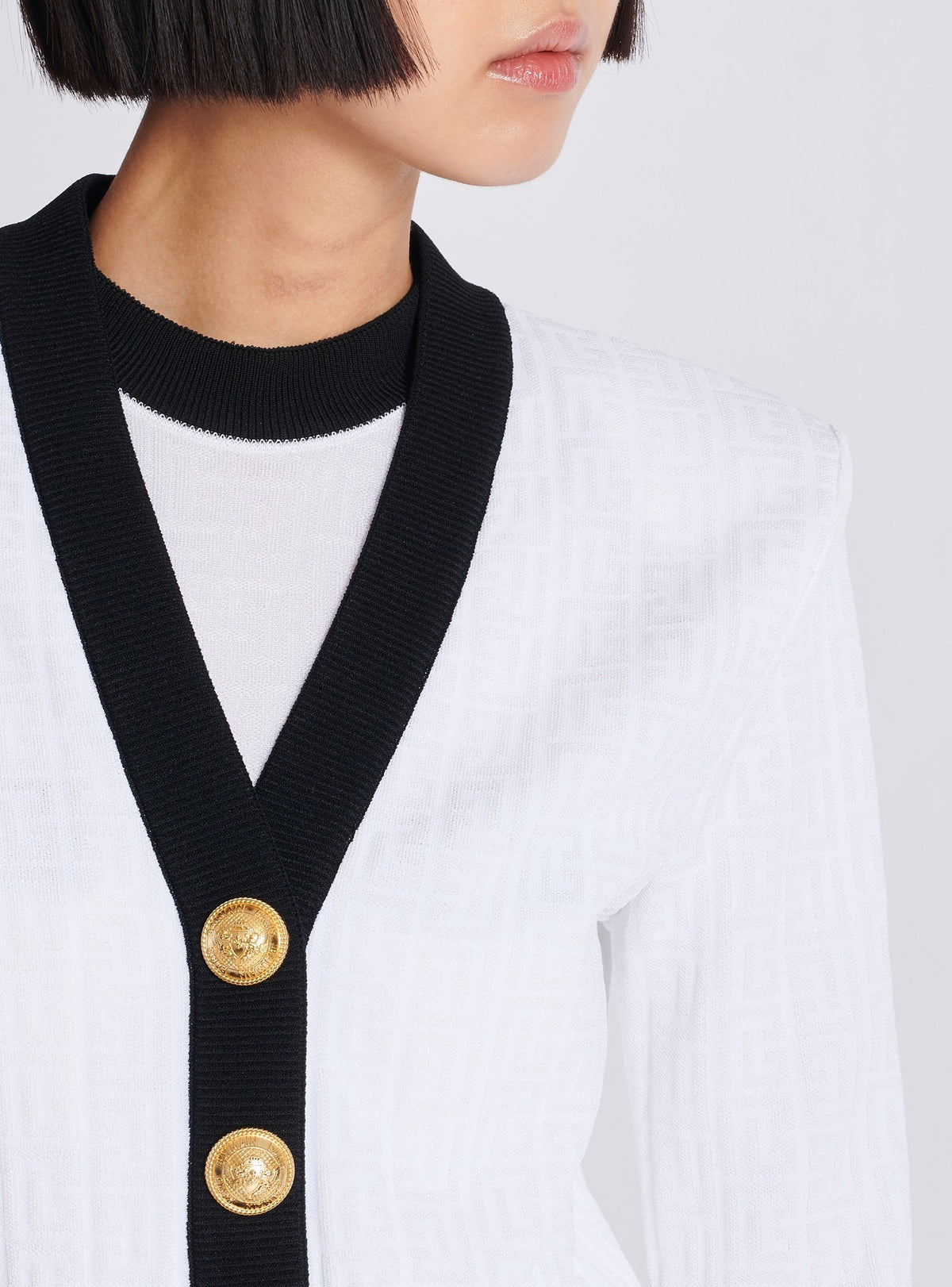 Two-tone monogram knit cardigan - White & Black