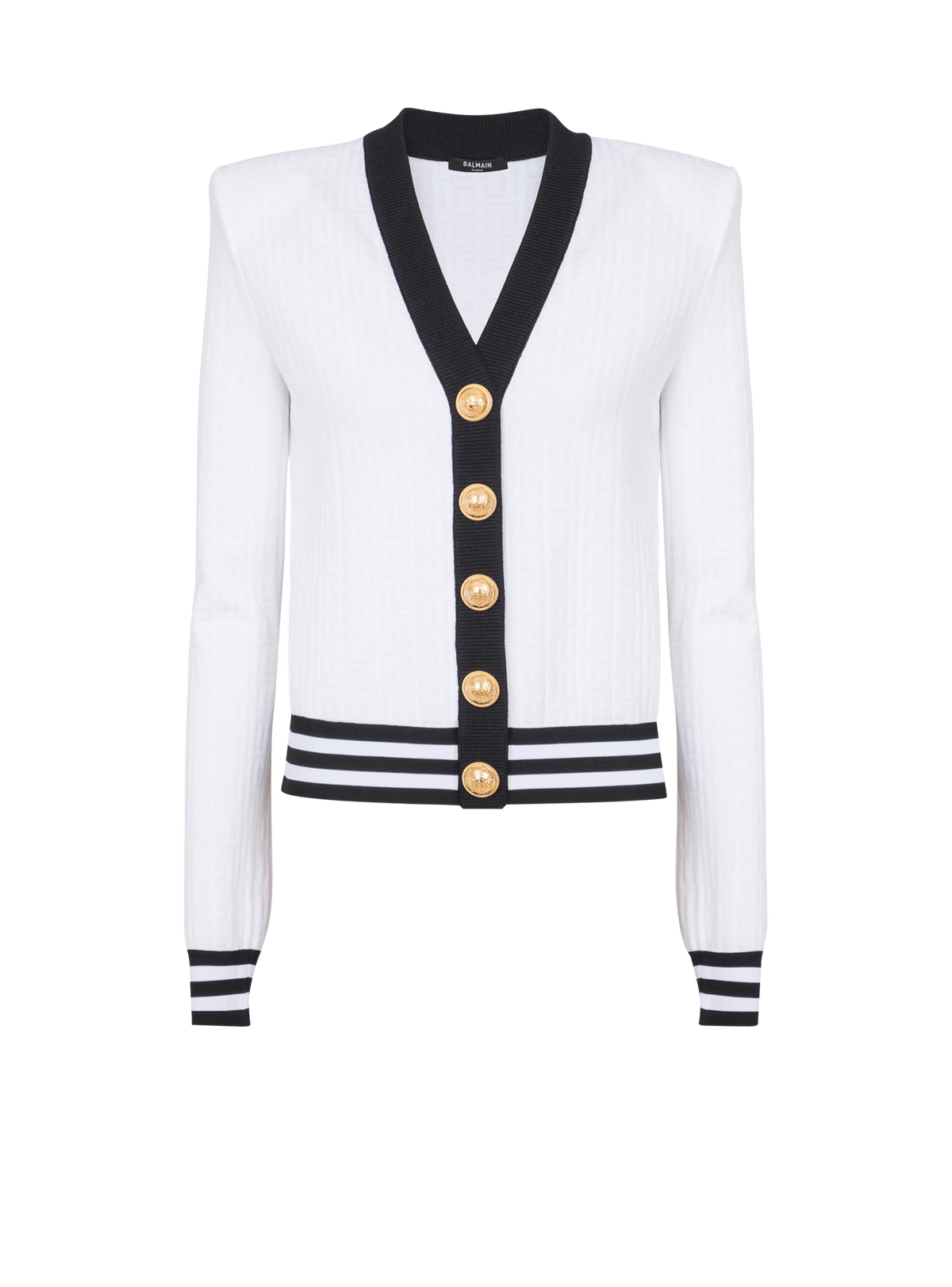 Cardigan bicolore en maille monogrammée - Blanc & Noir