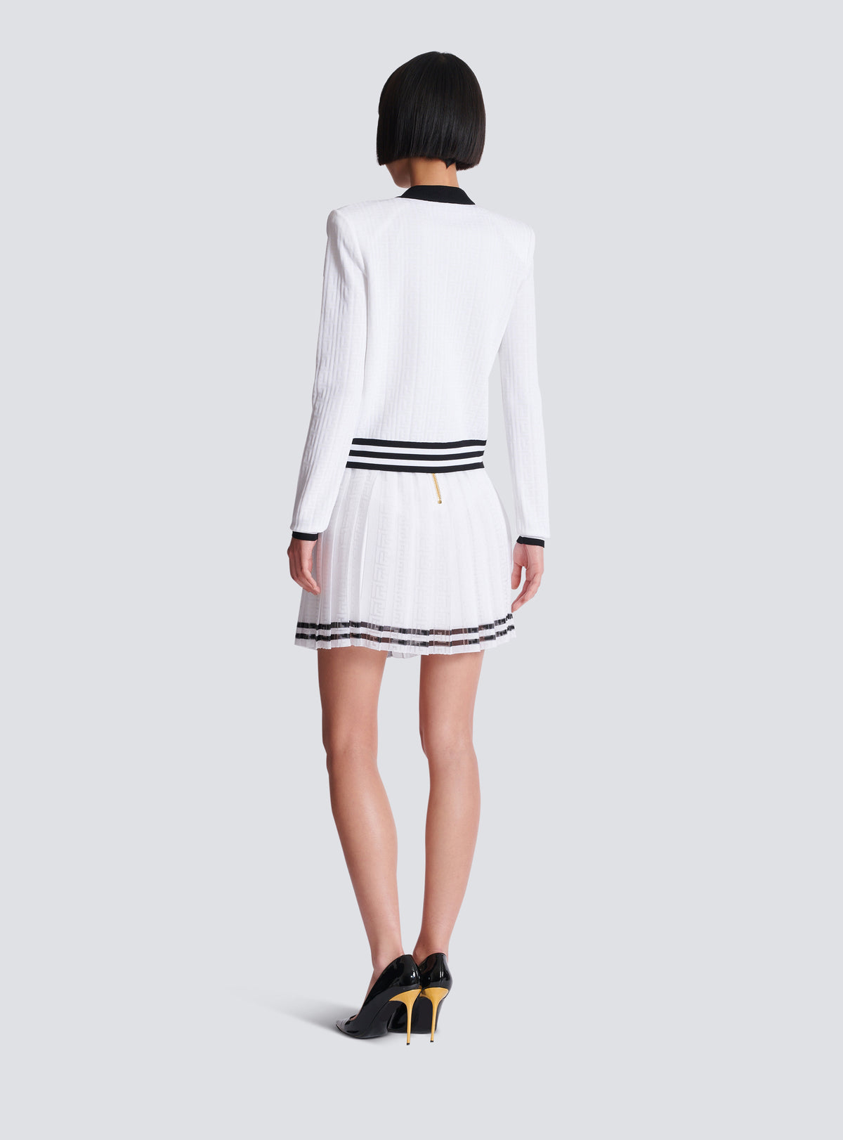 Cardigan bicolore en maille monogrammée - Blanc & Noir