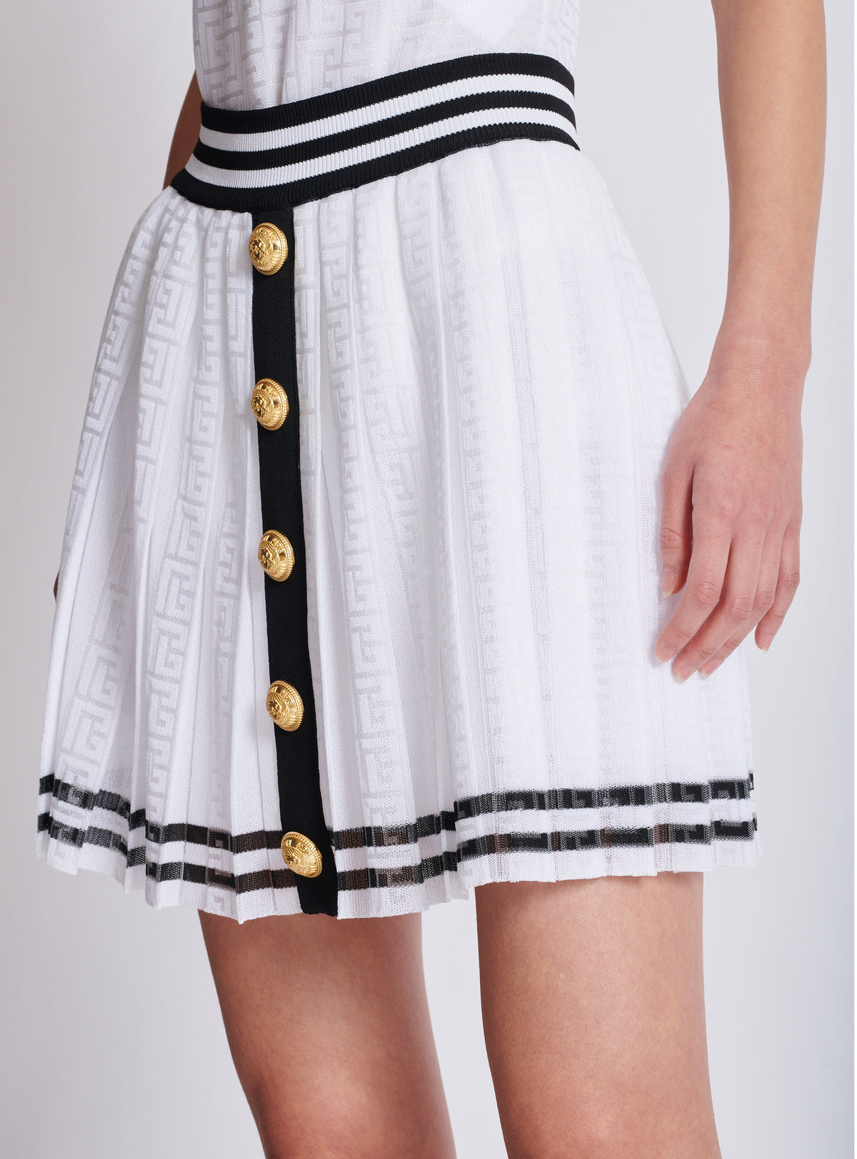 Jupe plissée en maille monogrammée - Blanc & Noir