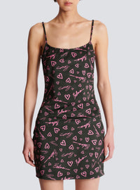 Robe courte à bretelles en velours imprimé crush - Noir & Rose
