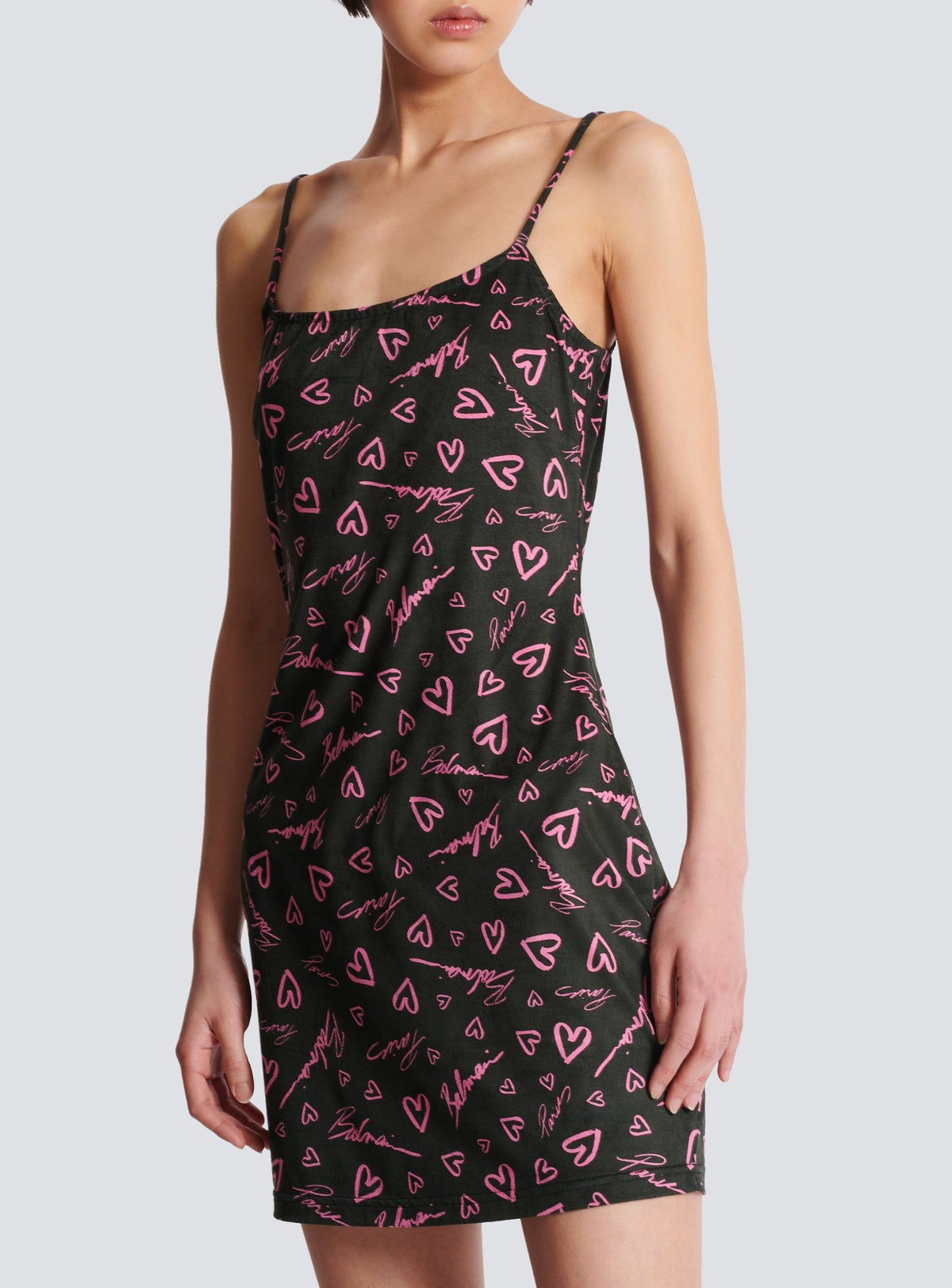 Velvet short strappy dress - Black & Pink