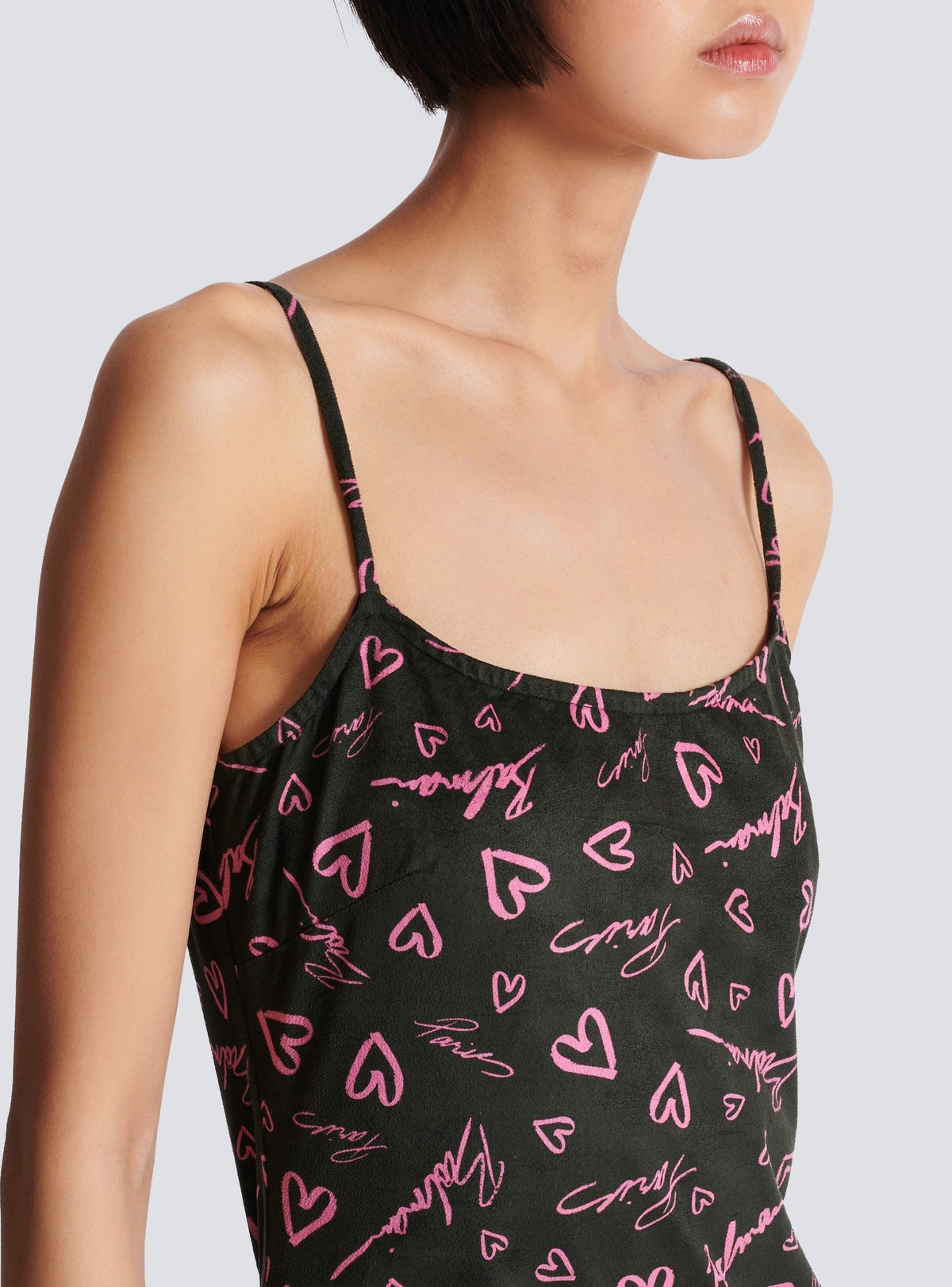 Velvet short strappy dress - Black & Pink