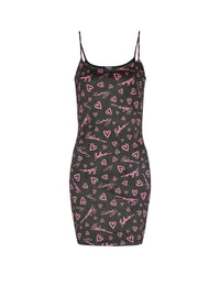 Robe courte à bretelles en velours imprimé crush - Noir & Rose
