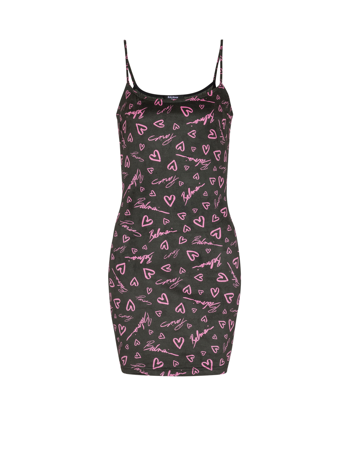 Robe courte à bretelles en velours imprimé crush - Noir & Rose