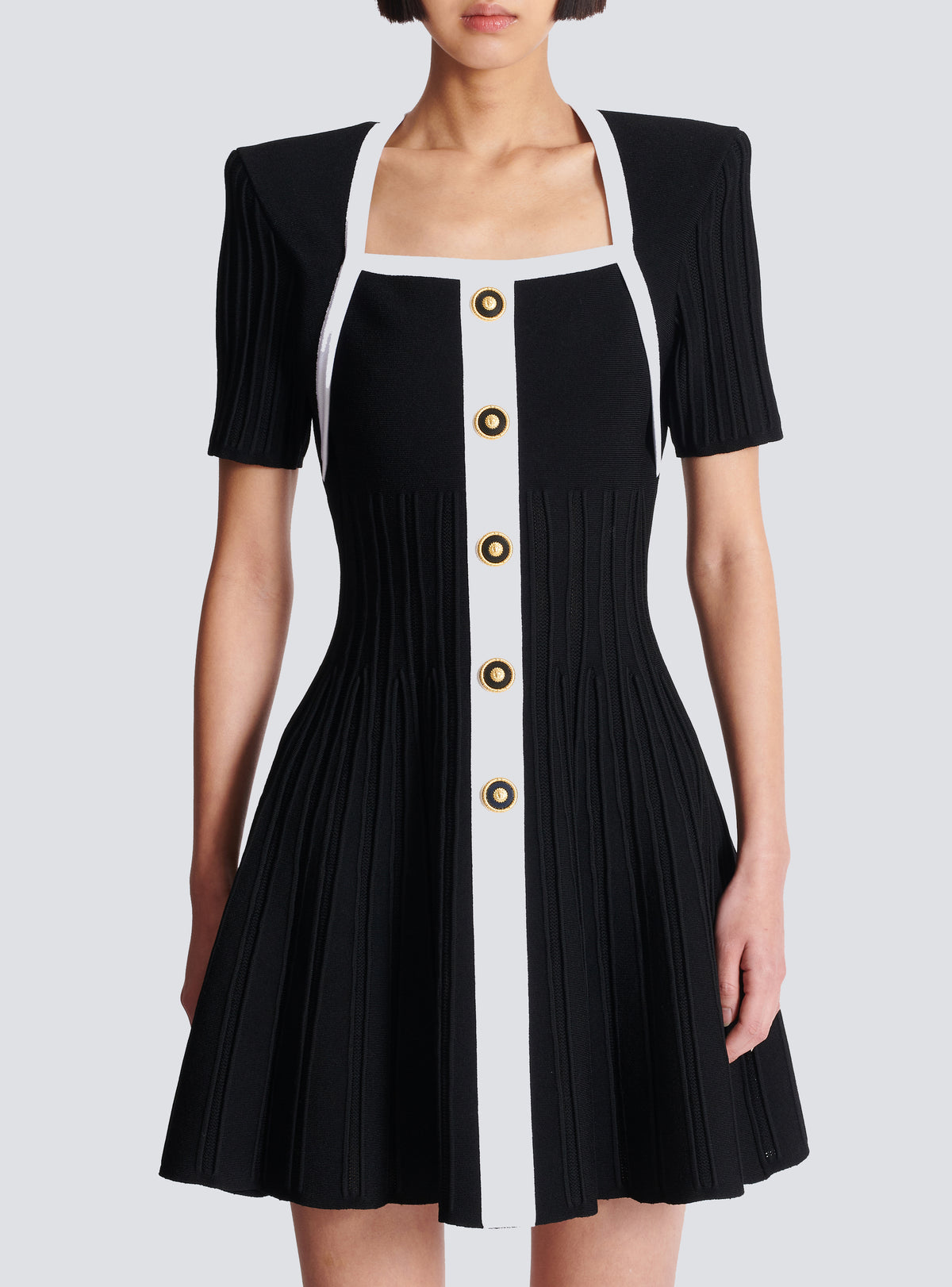 Robe bicolore évasée en maille  - Noir & Blanc
