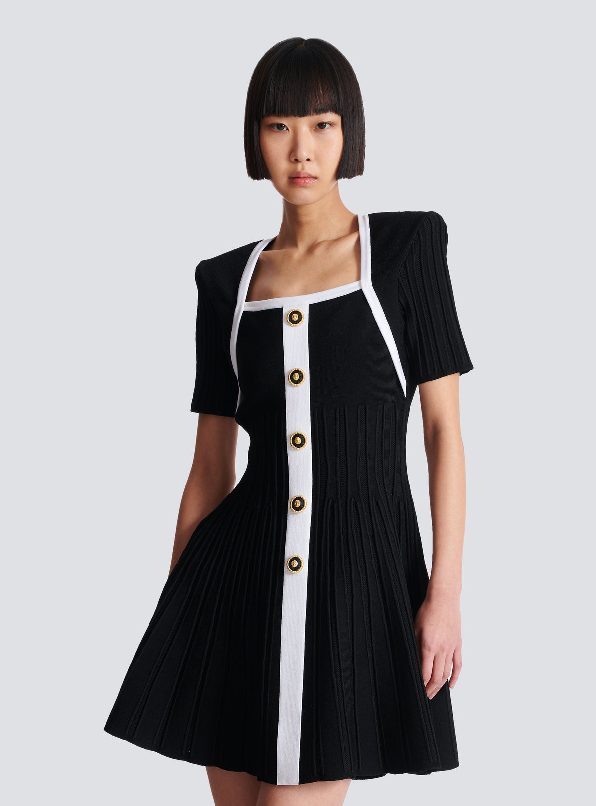 Robe bicolore évasée en maille  - Noir & Blanc