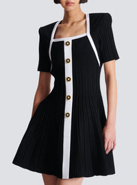 Knit short flared dress - Black & White