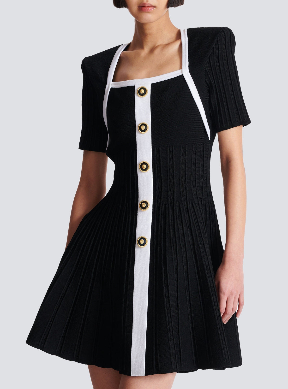Knit short flared dress - Black & White