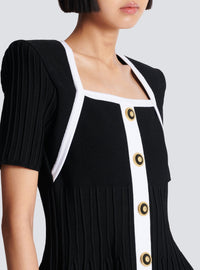 Knit short flared dress - Black & White