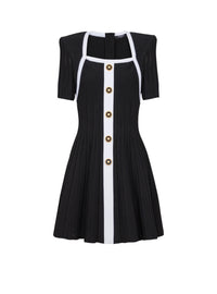 Knit short flared dress - Black & White