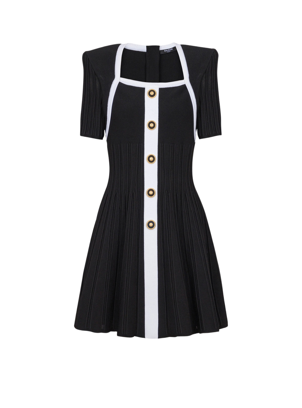 Knit short flared dress - Black & White