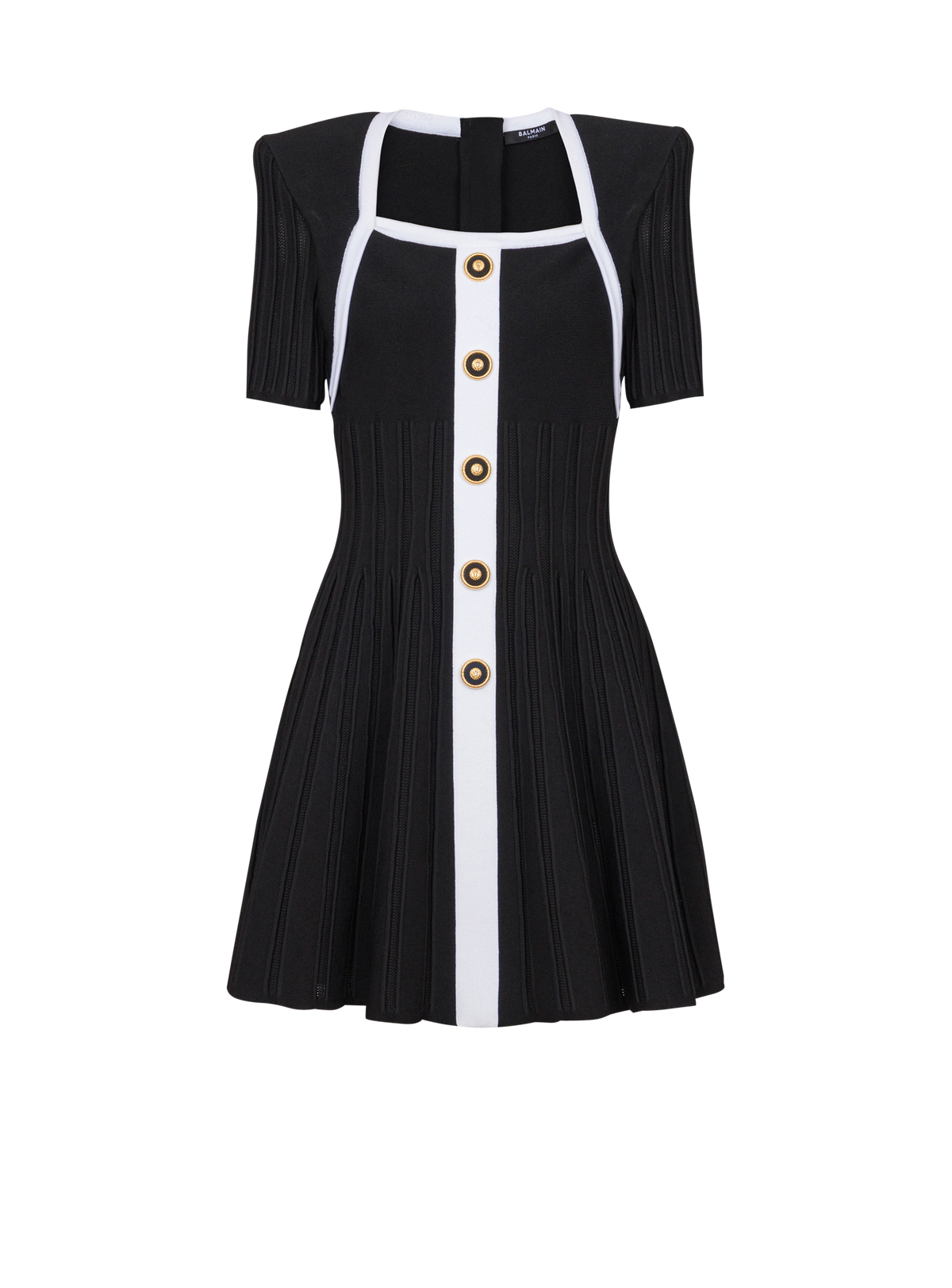 Robe bicolore évasée en maille  - Noir & Blanc
