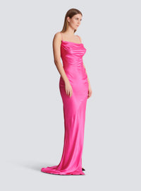 Robe fendue en satin drapé - Rose Fuchsia