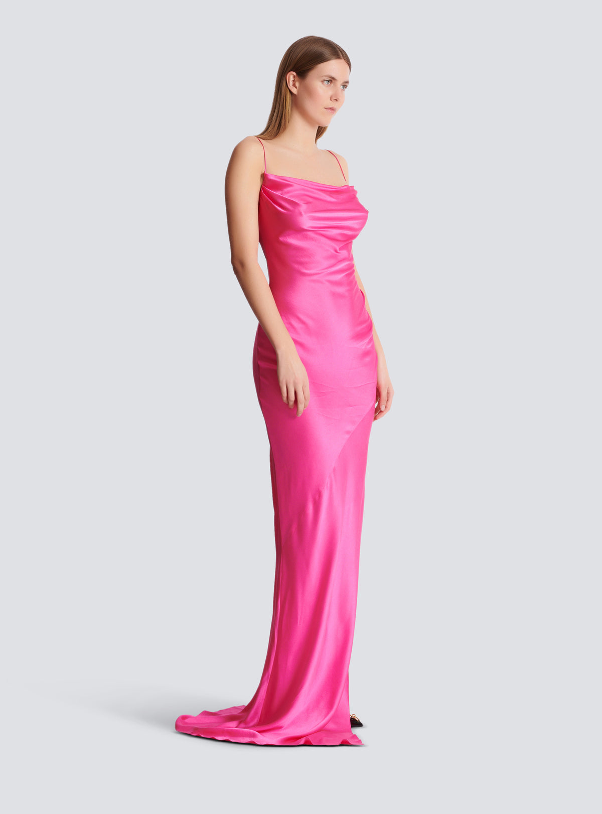Robe fendue en satin drapé - Rose Fuchsia
