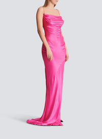 Robe longue fendue en soie - Rose Fuchsia
