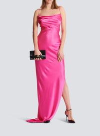 Robe longue fendue en soie - Rose Fuchsia