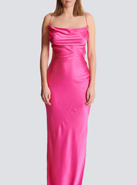Robe fendue en satin drapé - Rose Fuchsia