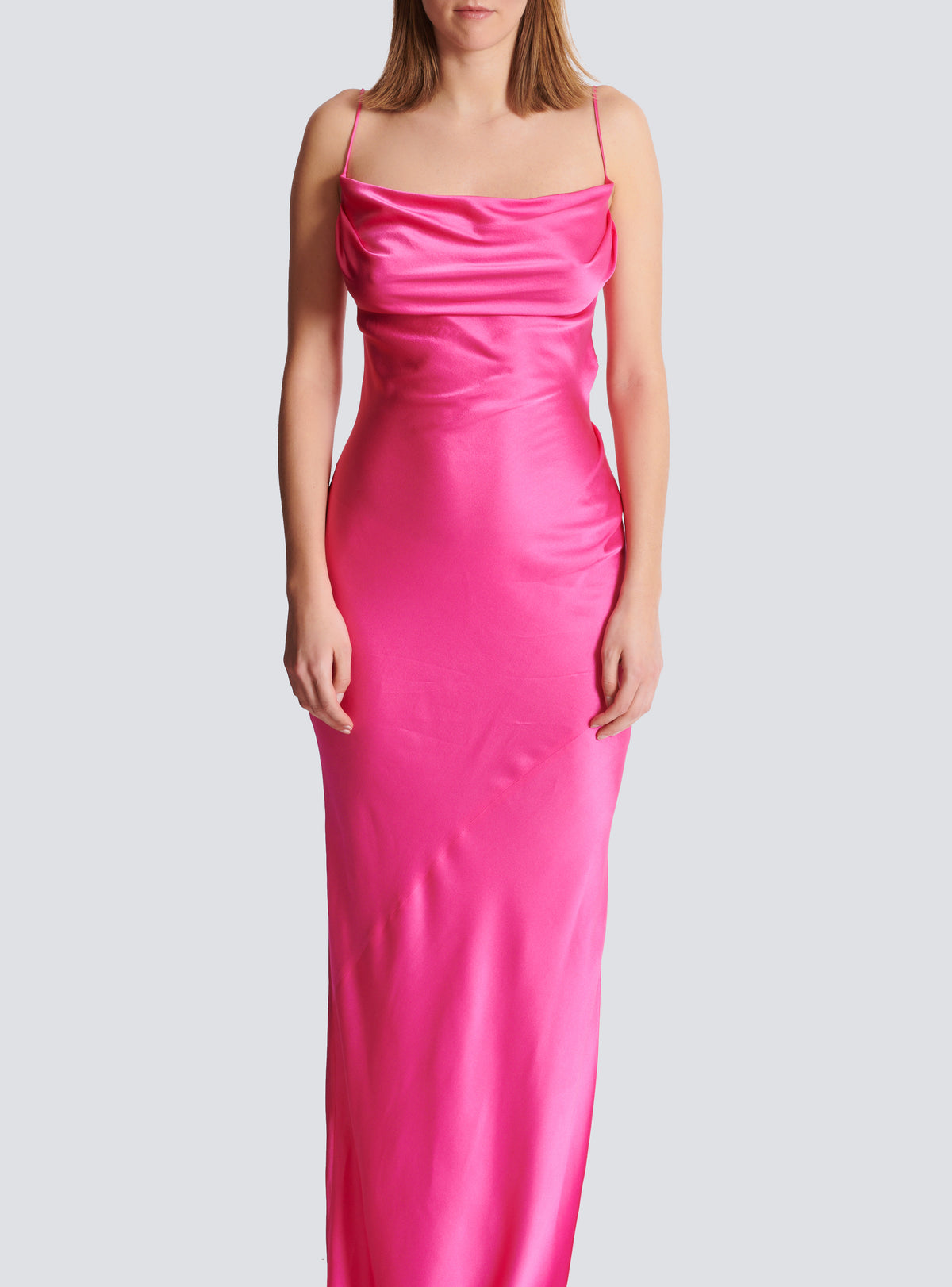 Robe fendue en satin drapé - Rose Fuchsia