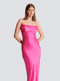 Robe fendue en satin drapé - Rose Fuchsia