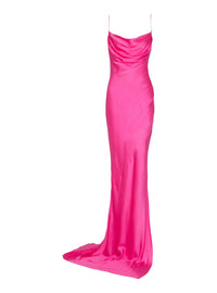 Robe longue fendue en soie - Rose Fuchsia