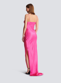 Robe fendue en satin drapé - Rose Fuchsia