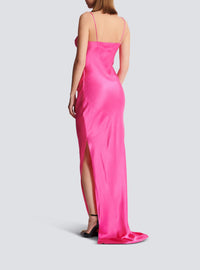 Robe longue fendue en soie - Rose Fuchsia