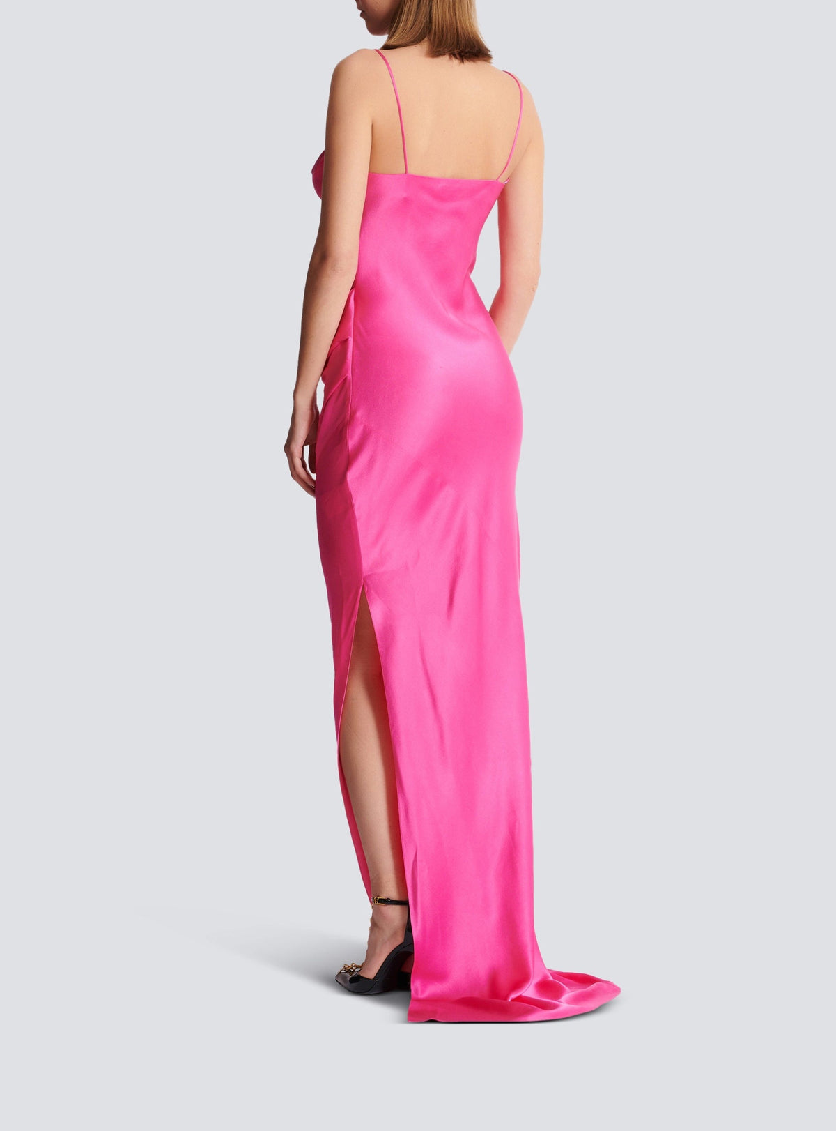 Robe longue fendue en soie - Rose Fuchsia