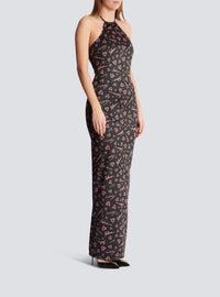 Crush print long dress - Black & Pink