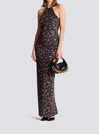 Crush print long dress - Black & Pink