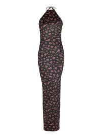 Crush print long dress - Black & Pink