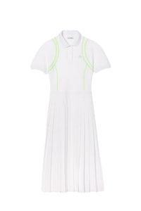 Pleated polo dress with piqué slits - White
