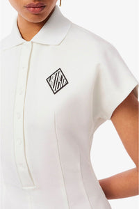 Pleated polo neck dress - White