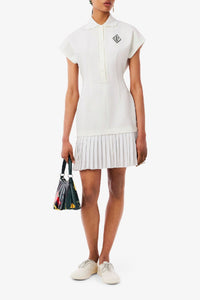 Pleated polo neck dress - White