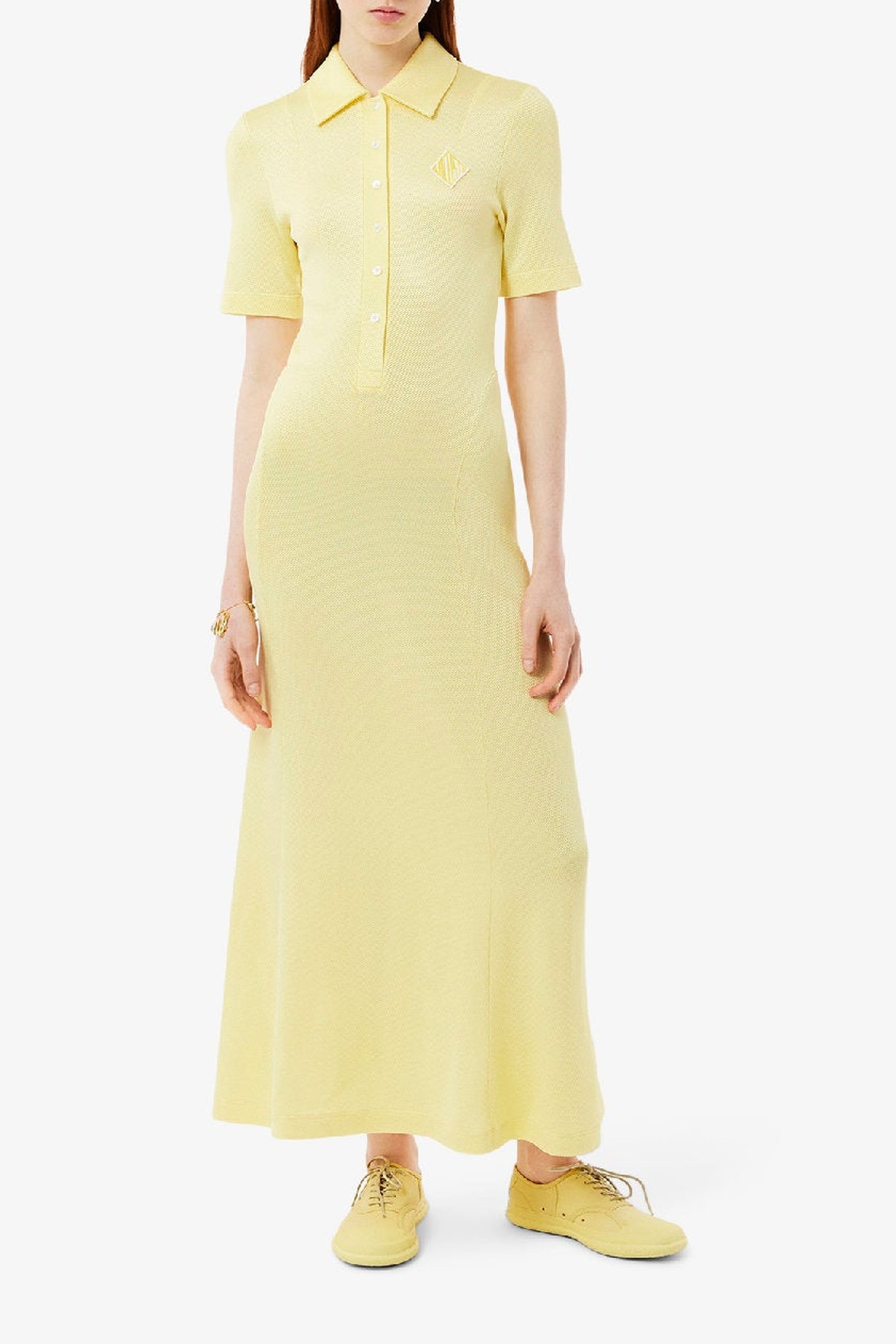 Robe polo ajustée en piqué - Jaune