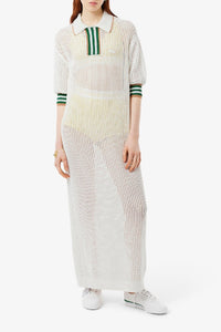 Knitted polo neck dress - White