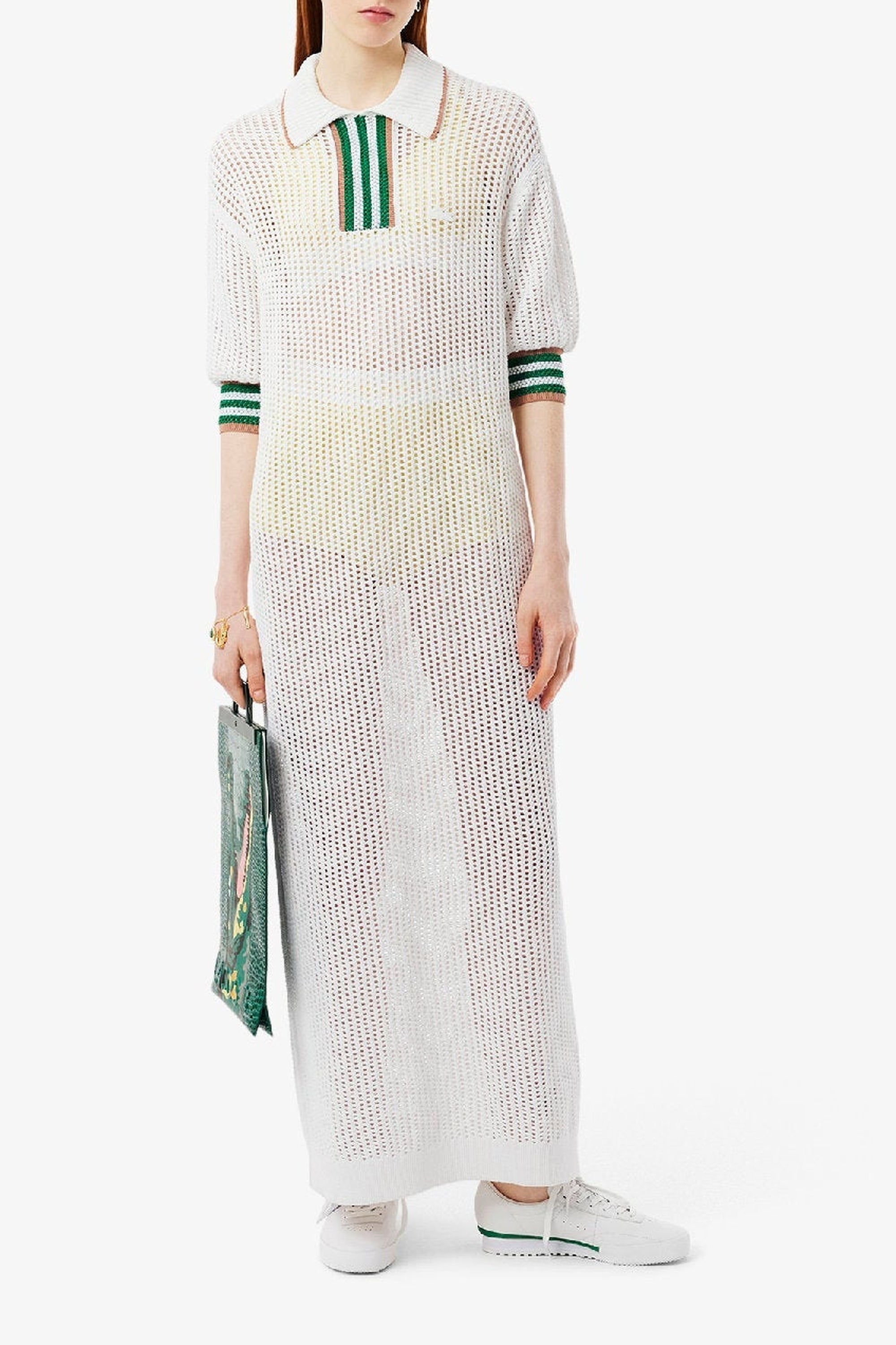 Knitted polo neck dress - White