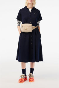 Robe décontractée ceinturée en petit piqué - Marine